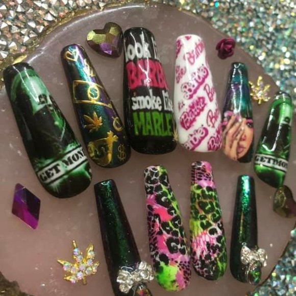 Handmade Hard Gel XL Coffin Press On Nails - Picture 3 of 6